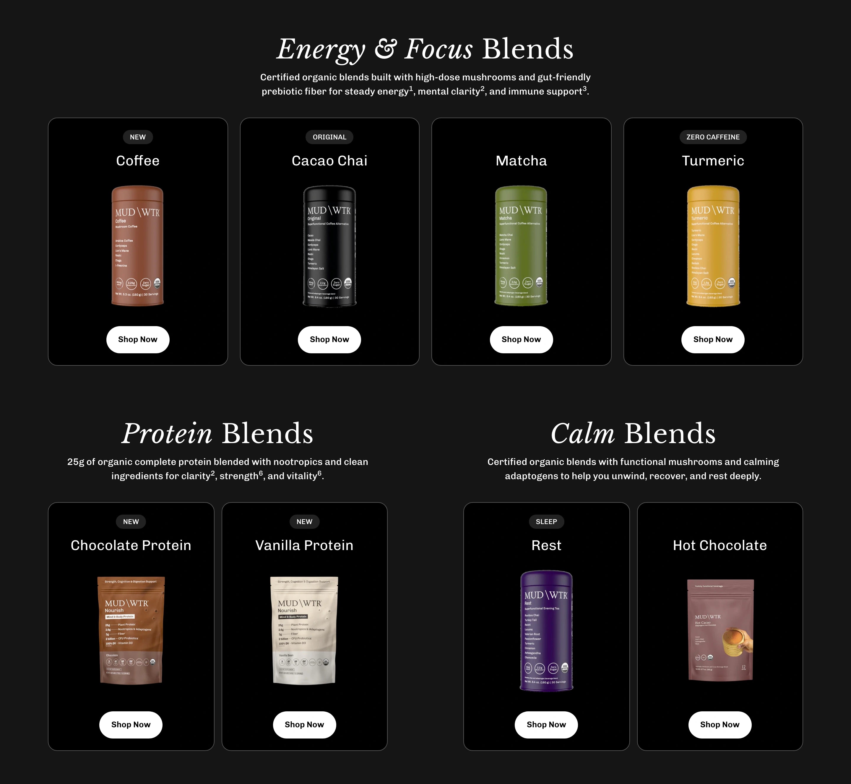 Energy, Protein, and Calm Blends